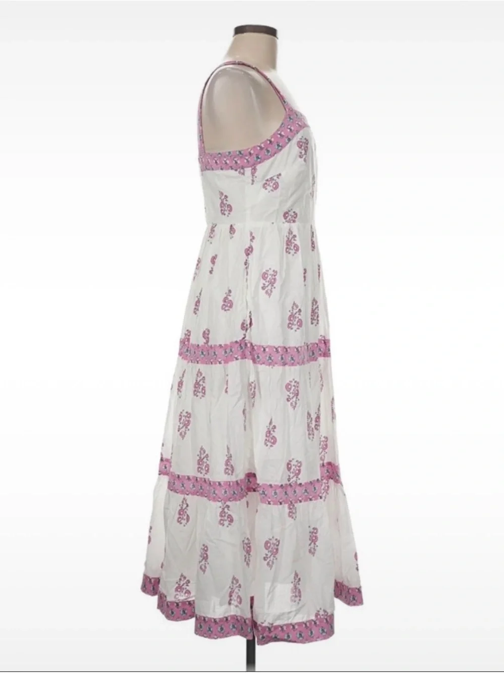 J. Crew White Maxi Dress with Pink Floral Trim